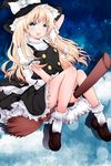  aoi_(husiginokuninoa) bad_id bad_pixiv_id blonde_hair blue_eyes bow braid broom broom_riding colorized hat highres kirisame_marisa shoes sky smile solo touhou witch_hat 