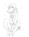  :t bad_id bad_pixiv_id dress face greyscale mizuhashi_parsee monochrome pointy_ears pout scarf short_hair sitting sketch solo touhou ume_(plumblossom) 