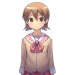  aaaa aioi_yuuko blush brown_eyes brown_hair highres nichijou school_uniform short_hair skirt solo tokisadame_school_uniform 