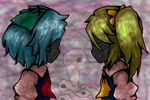  blue_hair bow child cirno daiyousei faceless fetus green_hair hair_bow multiple_girls necktie static tettoets touhou 