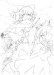  bad_id bad_pixiv_id bow broom cirno greyscale hair_bow hakurei_reimu hat monochrome moriya_suwako multiple_girls scarf sketch snowball sweatdrop touhou ume_(plumblossom) 