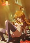  ahoge alena_(dq4) alternate_legwear bikini chain collar dragon_quest dragon_quest_iv io_takuya long_hair masturbation orange_hair pussy_juice solo swimsuit thighhighs 