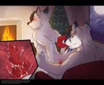  anal anal_penetration blush canine christmas_tree cum cum_inside erection eyes_closed fire_place fox from_behind gay hair male moon nude open_mouth orgasm paws penetration penis redrusker sex tail wolf 