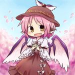  animal_ears dress earrings fang hat jewelry mystia_lorelei open_mouth pink_hair smile solo touhou wings yamabuki_(yusuraume) 