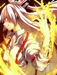  ashiwara_yuu buckle burnt_clothes fire fujiwara_no_mokou long_hair profile red_eyes smirk solo suspenders touhou 
