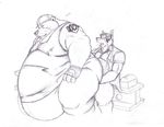  anal anthro at_work bear belly_overhang big_butt bottomless butt canine clothed clothing dirtymutt doggy_position doggystyle duo from_behind gay half-dressed male mammal monochrome morbidly_obese overweight sex size_difference small_dom_big_sub thegaminggrizzly 