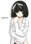  92m bob_cut bright_pupils collarbone collared_shirt copyright_name dress_shirt euphoria_(clockup) green_eyes hokari_kanae long_sleeves ribbon shirt solo 