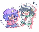  &gt;_&lt; anchor ascot black_hair blue_hair blush_stickers chibi closed_eyes hat hishaku jiangshi kenoka miyako_yoshika multiple_girls murasa_minamitsu open_mouth outstretched_arms smile star touhou zombie_pose 