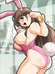  artist_request ass breasts brown_hair bunny_suit bunnysuit huge_ass pink source_request 