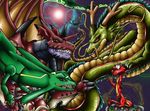  black_sclera crossover digimon disney dragon dragon_ball dragon_ball_z green green_body group horn imminent_vore knife legendary_pok&#233;mon male markings megidramon mushu nintendo pok&#233;mon pok&eacute;mon rayquaza red red_body red_eyes sakura_jones shenron teeth video_games vorarephilia vore whiskers wings 