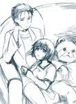  1girl facial_hair labcoat monochrome okabe_rintarou shiina_mayuri short_hair steins;gate stubble ude 