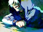  blood crawling fate/zero fate_(series) hood hoodie male_focus matou_kariya oui_lion solo white_hair 