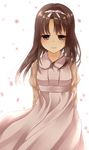  angelica_(gunslinger_girl) blush brown_eyes brown_hair dress flat_chest gunslinger_girl hair_ribbon highres long_hair ren_(hissorito.) ribbon smile solo 