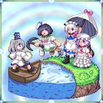  anchor boat dress faux_figurine izayoi_sakuya japanese_clothes kariginu kisasage_kouta lowres maid maid_headdress mononobe_no_futo multiple_girls murasa_minamitsu one_eye_closed pixel_art remilia_scarlet touhou umbrella watercraft wings 