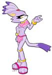  anyallyn blaze_the_cat bracelet breasts cat clothed clothing feline female jewelry mammal midriff orange_eyes pink_clothing plain_background ponytail purple purple_body sega skimpy solo sonic_(series) tail under_boob white_background 