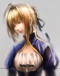  ahoge artoria_pendragon_(all) bad_id bad_pixiv_id blonde_hair closed_eyes copyright_name dress fate/stay_night fate/zero fate_(series) hair_ribbon highres kzcjimmy lips ribbon saber solo 