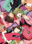  2boys animal_ears bad_id bad_pixiv_id barnaby_brooks_jr blonde_hair brown_eyes brown_hair bunny_ears cup facial_hair food formal frilled_pillow frills from_above fruit glasses green_eyes kaburagi_kaede kaburagi_t_kotetsu lying macaron multiple_boys nekotachoko pillow pocket_watch short_hair side_ponytail sleeping strawberry stubble stuffed_animal stuffed_bunny stuffed_toy suit tea teacup tiger_&amp;_bunny vest waistcoat watch 