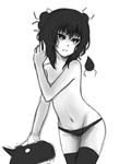  black_hair creature dog flat_chest greyscale groin highres monochrome monster navel original panties pas_(paxiti) petting short_hair solo thighhighs topless underwear underwear_only yami_shoujo 