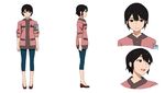  armband black_hair black_rock_shooter brown_eyes character_sheet irino_saya mole mole_under_mouth official_art short_hair sleeves_rolled_up smile 