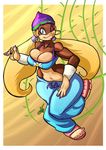  big_breasts blonde_hair breasts cleavage clothed clothing donkey_kong_(series) ear_piercing female hair jaeh mammal midriff monkey motion_lines nintendo one_eye_closed piercing pose primate solo tight_clothing tiny_kong twintails video_games wide_hips wink 