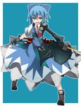  advent_cirno black_gloves blue_eyes blue_hair bow cameo cirno dress gloves hair_bow keroro_gunsou short_hair solo soudayu sword touhou weapon 