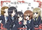  akiyama_mio black_eyes black_hair blonde_hair blue_eyes brown_eyes brown_hair hirasawa_yui holding_hands k-on! kawamoto_yutsuki kotobuki_tsumugi long_hair multiple_girls nakano_azusa school_uniform short_hair tainaka_ritsu twintails 