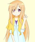  alternate_hairstyle blush casual dress hair_over_one_eye long_hair lucky_star minegishi_ayano orange_hair purple_eyes smile very_long_hair 