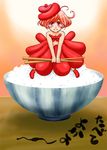  ahoge bowl chopsticks food food_themed_clothes hairu_(690n) hat karashi_mentaiko original personification pink_eyes pink_hair rice roe solo 