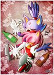  amy_rose blaze_the_cat blush bottle cat couple cuddle cuddling cute dress drunk feline female floral_background hair hairband hedgehog high_heels mammal pink pink_background pink_body pink_hair plain_background ponytail purple purple_body r-no red_clothing sega sleeping sonic_(series) tail warm_colors white_clothing 