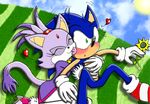  &hearts; 2009 blaze_the_cat blue blush cat couple embrace eyes_closed feline female flower gloves green_eyes hedgehog high_heels licking male powerwing_amber purple sega shoes sonic_(series) sonic_the_hedgehog tail tongue 