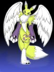  angel blue_eyes canine claws digimon digitigrade facial_markings female fox fur gloves mammal markings neck_ruff reagan700 renamon solo tail wings yellow yellow_fur 