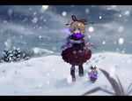 amo blonde_hair blue_eyes boots bow capelet doll dress hair_bow hair_ribbon letterboxed matching_su-san medicine_melancholy mittens open_mouth ribbon short_hair snow snowing solo su-san touhou wings winter winter_clothes 