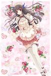  air apron ashi_yume black_hair frills heart heart_hands highres legs long_hair red_eyes solo thighhighs toono_minagi waitress 