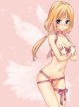  blonde_hair blue_eyes blush covering covering_breasts gloves hips kawagoe_pochi long_hair low-tied_long_hair naked_ribbon navel nude ragnarok_online ribbon solo twintails wanderer wings 