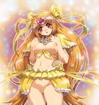  blonde_hair bottomless bow breasts bubble_skirt cure_muse_(yellow) eyelashes heart hisahiko large_breasts long_hair magical_girl navel older pink_eyes precure pussy shirabe_ako skirt solo suite_precure uncensored yellow_bow 