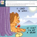  applejack_(mlp) ask_jappleack blonde_hair eating english_text equine eyes_closed female feral friendship_is_magic fruit hair hat horse hotdiggedydemon mammal my_little_pony outside pony text tree tumblr wood 