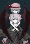  2011 bat_wings blue_hair dress fang female grey_hair hat highres red_eyes remilia_scarlet smile touhou vampire wings 