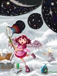  angel apron box brooch bubble bucket city cloud clouds cross demon dress eggbeater facial_hair footwear freckles galaxy god halo heaven highres horns hose jewelry lipstick makeup mustache planet sandals shoes soap_bubbles socks staff star stars suds tail tiara whisk white_hair wings 