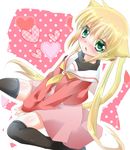  animal_ears blonde_hair cat_ears green_eyes hayate_no_gotoku! kuriyuzu_kuryuu long_hair sanzen'in_nagi school_uniform serafuku solo thighhighs twintails 