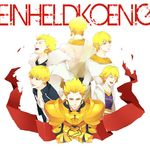  alternate_hairstyle armor bad_id bad_pixiv_id blonde_hair casual child child_gilgamesh costume_chart earrings fate/hollow_ataraxia fate/stay_night fate/zero fate_(series) gilgamesh jewelry male_focus multiple_boys multiple_persona narukita necklace red_eyes toga younger 