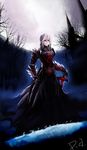 armor armored_dress artoria_pendragon_(all) castle dark_excalibur derivative_work dress fate/stay_night fate_(series) full_moon gauntlets highres moon panda_(1988ph) saber_alter signature solo sword weapon white_hair yellow_eyes 
