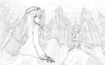  architecture bad_id bad_pixiv_id building dclockwork graphite_(medium) greyscale hat long_hair looking_back maribel_hearn monochrome multiple_girls touhou traditional_media usami_renko 