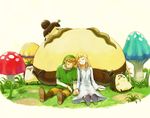  1girl bad_id bad_pixiv_id blonde_hair bucha closed_eyes dress erla facial_hair hat kikwi link lopsa lying machi_(skyward_sword) mushroom mustache pointy_ears princess_zelda shiwashiwa_no_kinchakubukuru sleeping the_legend_of_zelda the_legend_of_zelda:_skyward_sword 