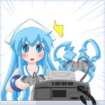  aki_(yuzuriha) blue_eyes blue_hair controller emphasis_lines game_console game_controller ikamusume playing_games sega_saturn shinryaku!_ikamusume solo tentacle_hair tentacles 