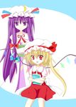  blonde_hair book cover cover_page fang flandre_scarlet fujii_tatsuya hair_ribbon hat highres holding long_hair math multiple_girls open_mouth patchouli_knowledge purple_eyes purple_hair red_eyes ribbon touhou translated wings 