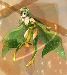  blue_eyes boots breasts cape circlet cleavage detached_sleeves final_fantasy final_fantasy_iv green_footwear green_hair medium_breasts rkp rydia smile solo 