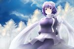  bad_id bad_pixiv_id blue_eyes breasts hat large_breasts lavender_hair letty_whiterock scarf short_hair smile solo tama_go touhou white_scarf winter 
