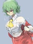  :| angry annoyed ario ascot black_bra blue_background bra breasts closed_mouth curvy dress_shirt dripping dutch_angle green_hair kazami_yuuka large_breasts lingerie looking_down red_eyes see-through shirt simple_background sketch solo touhou underwear undressing v-shaped_eyebrows wet wet_clothes 