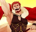  armor bad_id bad_pixiv_id beard cape eyebrows facial_hair fate/stay_night fate/zero fate_(series) male_focus manly o-rui red_eyes red_hair reins rider_(fate/zero) short_hair 