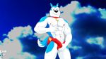  abs anthro biceps big_muscles black_nose blue_eyes bulge canine clothed clothing collar crotch_grab dog exile fabfelipe fur half-dressed husky looking_at_viewer male mammal muscles navel nipples pecs penis pose road_rovers sky solo speedo swimsuit teasing topless underwear 